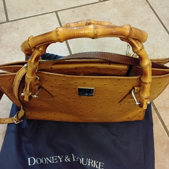Dooney Bourke Vintage Ostrich w Bamboo Handles extra shoulder strap w/Wallet - Picture 2 of 8